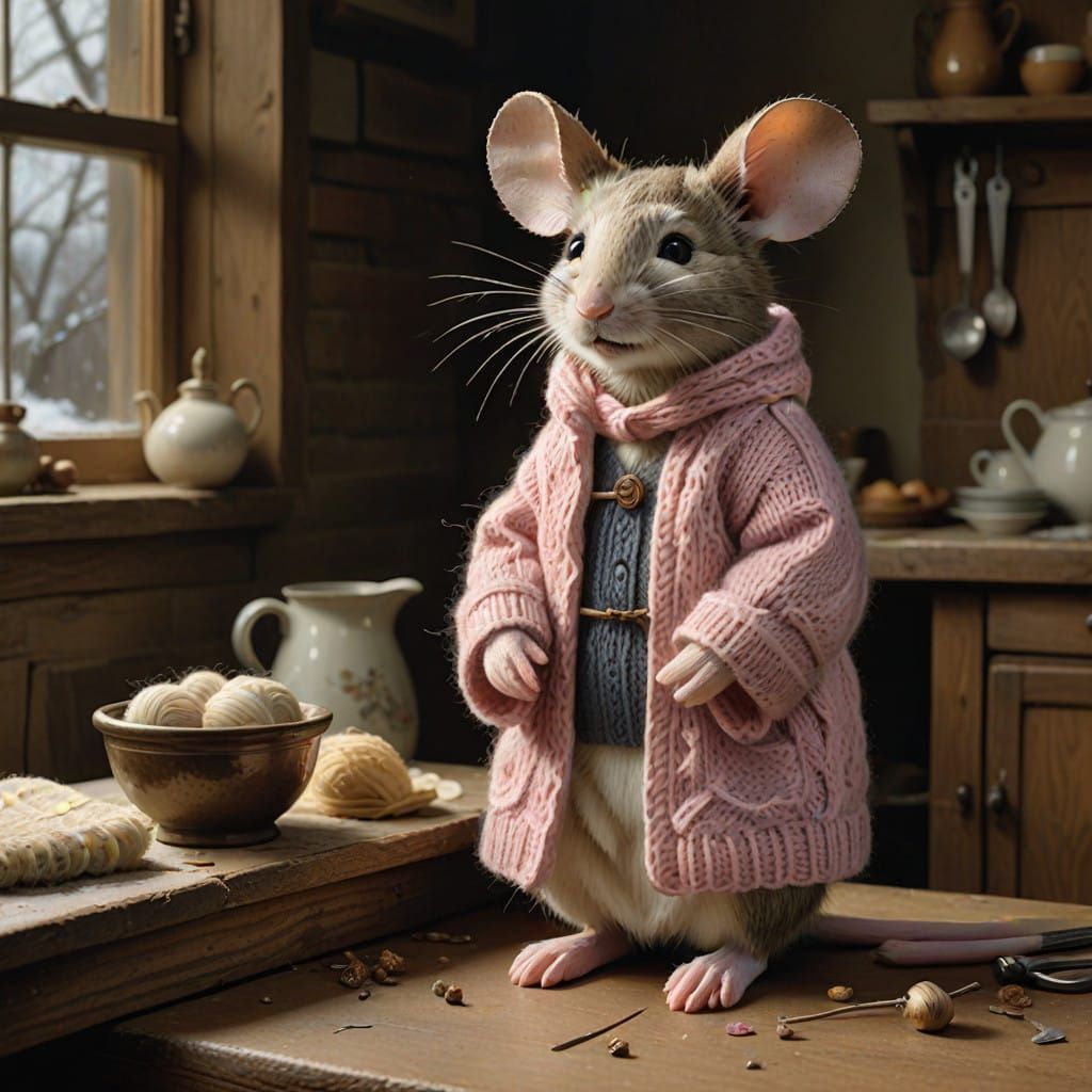 Serene Mouse in Rustic Kitchen Setting
