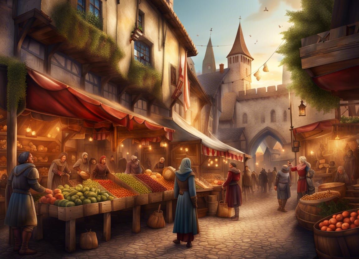 Medieval Marketplace Illustration in 8K Resolution