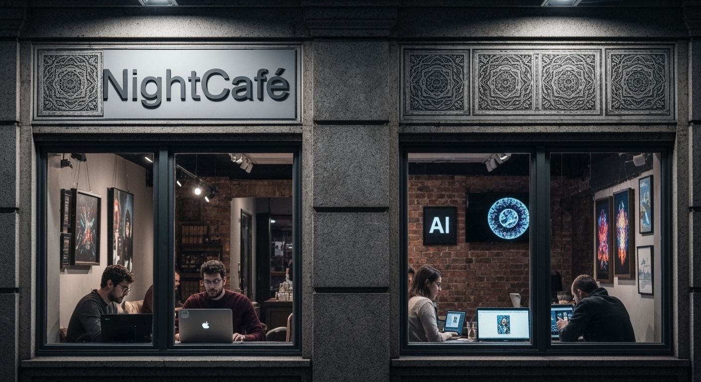 Night Cafe with AI Art in Cinematic Style