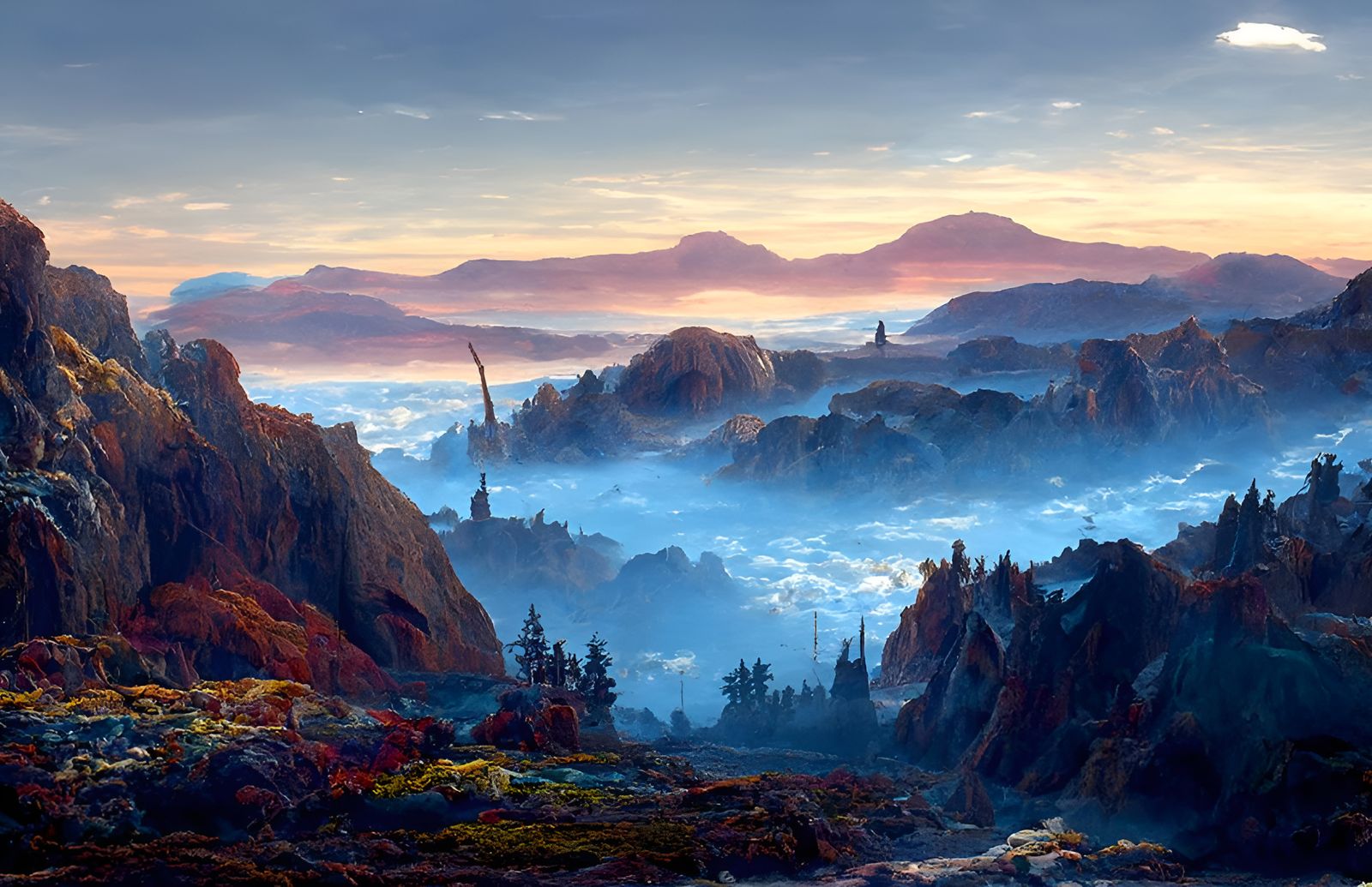 Surreal Vista Render with Retrofuturistic Airships