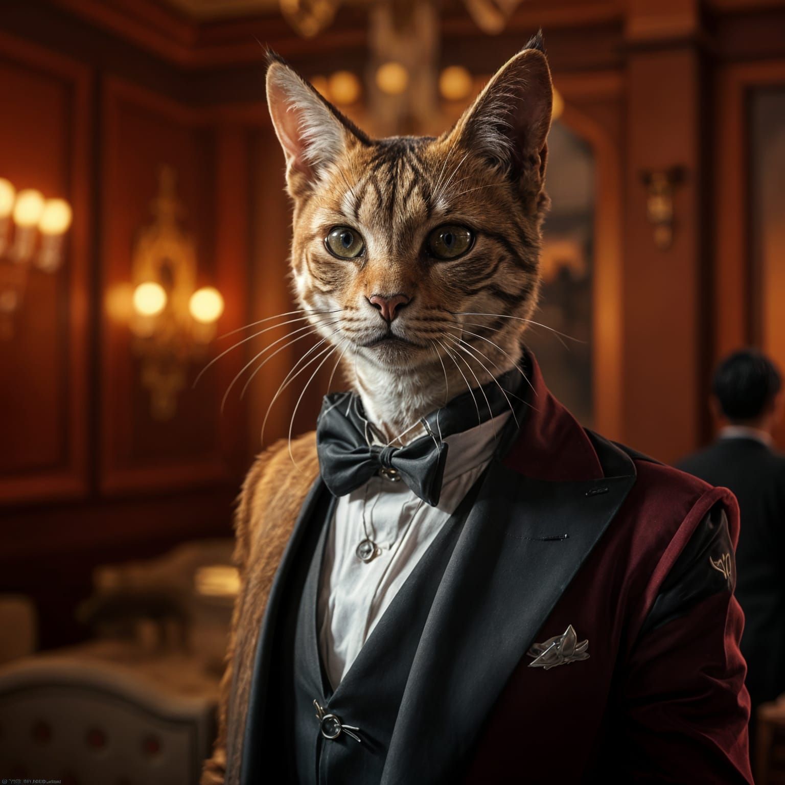 Ethereal Feline in Evening Attire, Cinematic Film Still in 8...