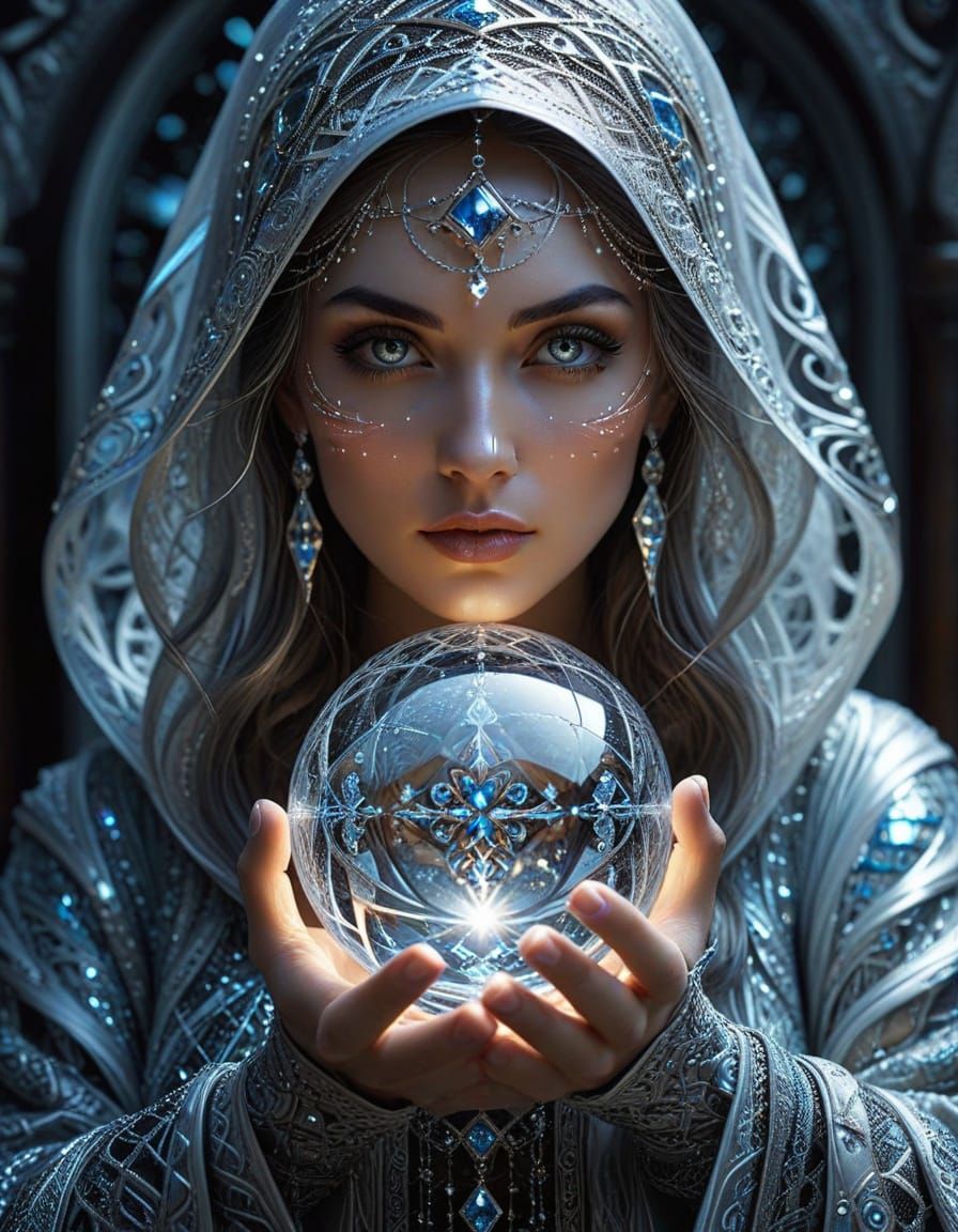 Mystical Sorceress with Crystal Ball in Digital Art