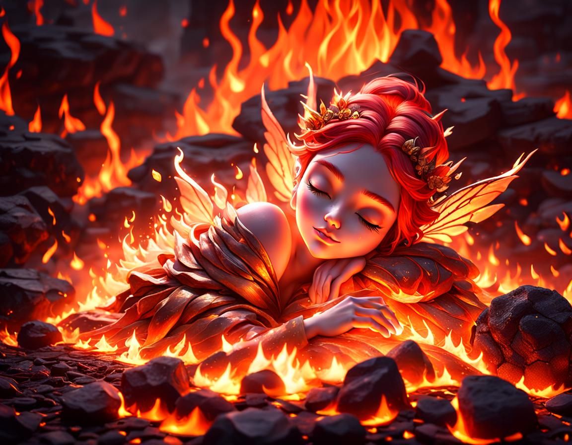 Fire Fairy Sleeping on Glowing Coals