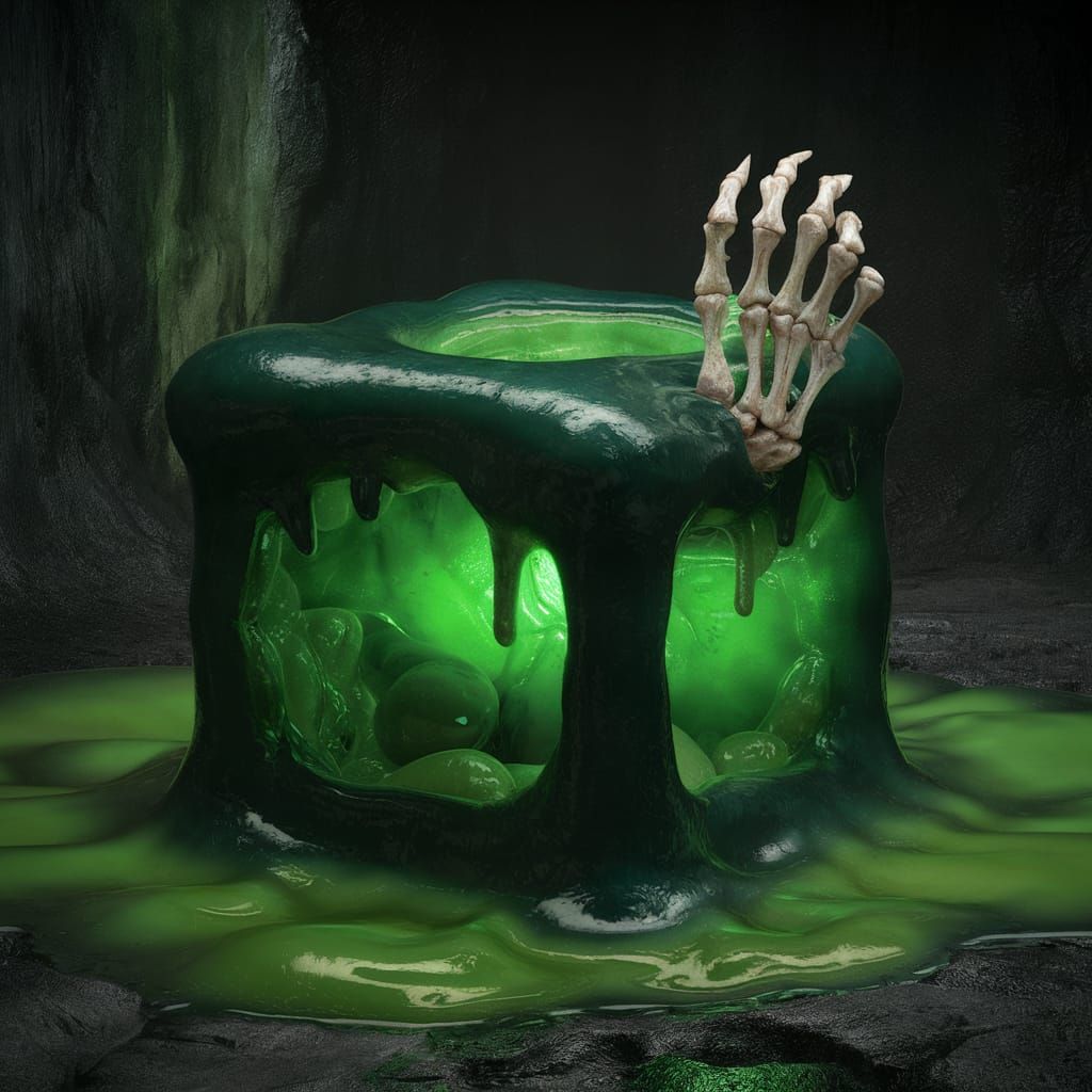 Eerie Gelatinous Cube with Skeletal Hand