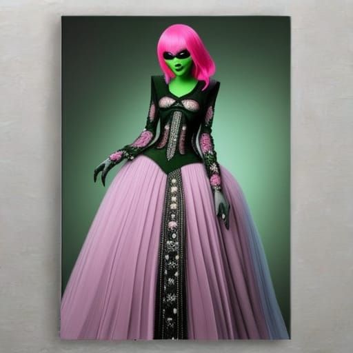 Green Emo Alien in Haute Couture Portrait