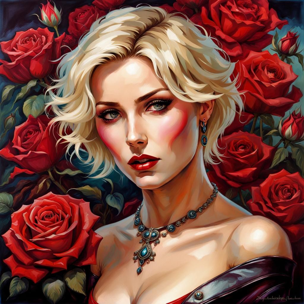 Gothic Portrait of Alluring Woman in Red Lingerie