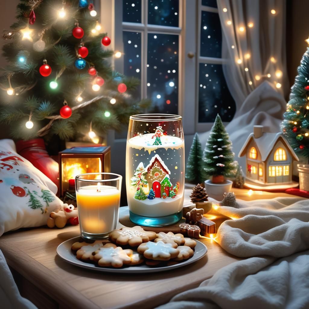 Cozy Christmas Eve Milk and Cookies: Fantasy Art