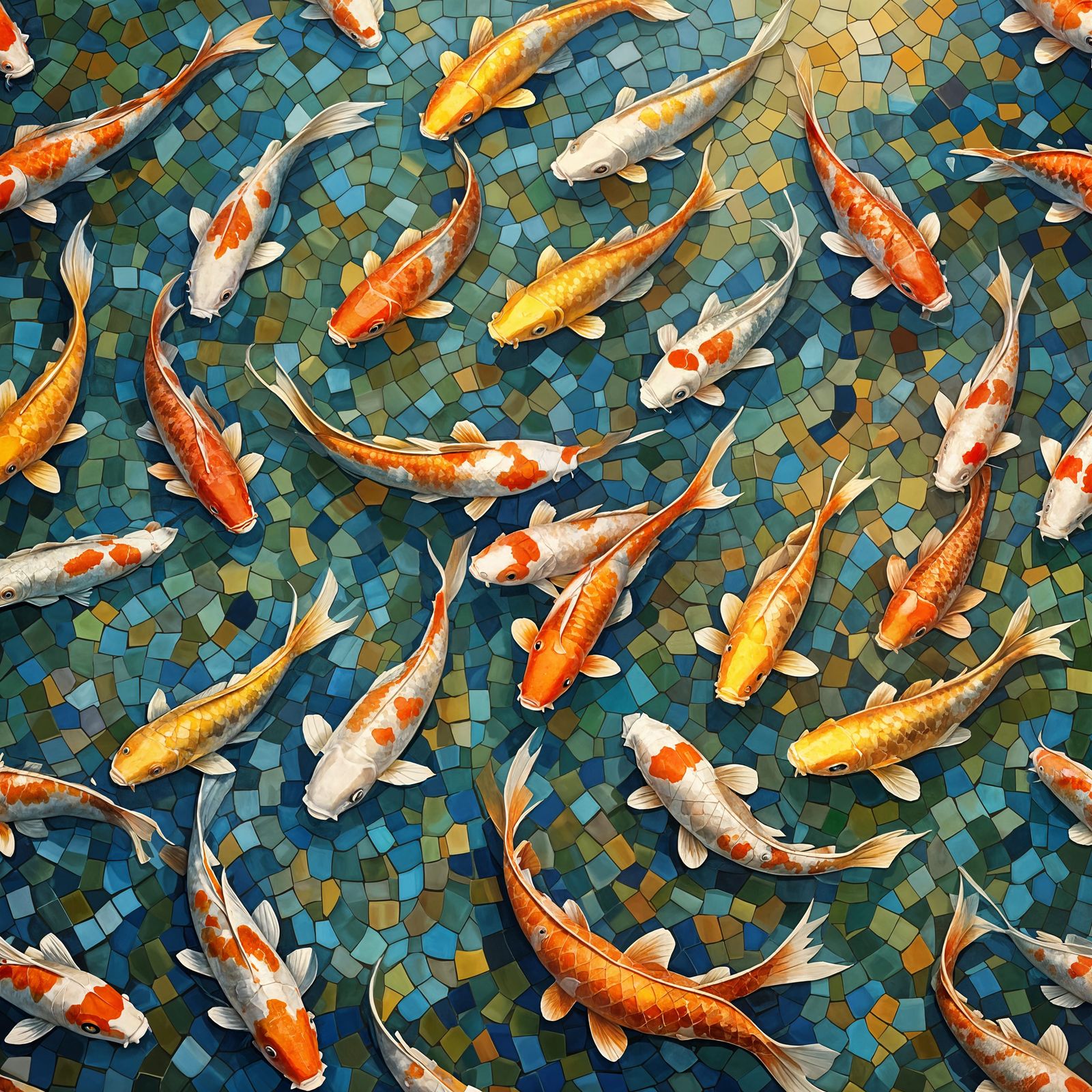 Luminous Koi Fish in Serene Pond Mosaic