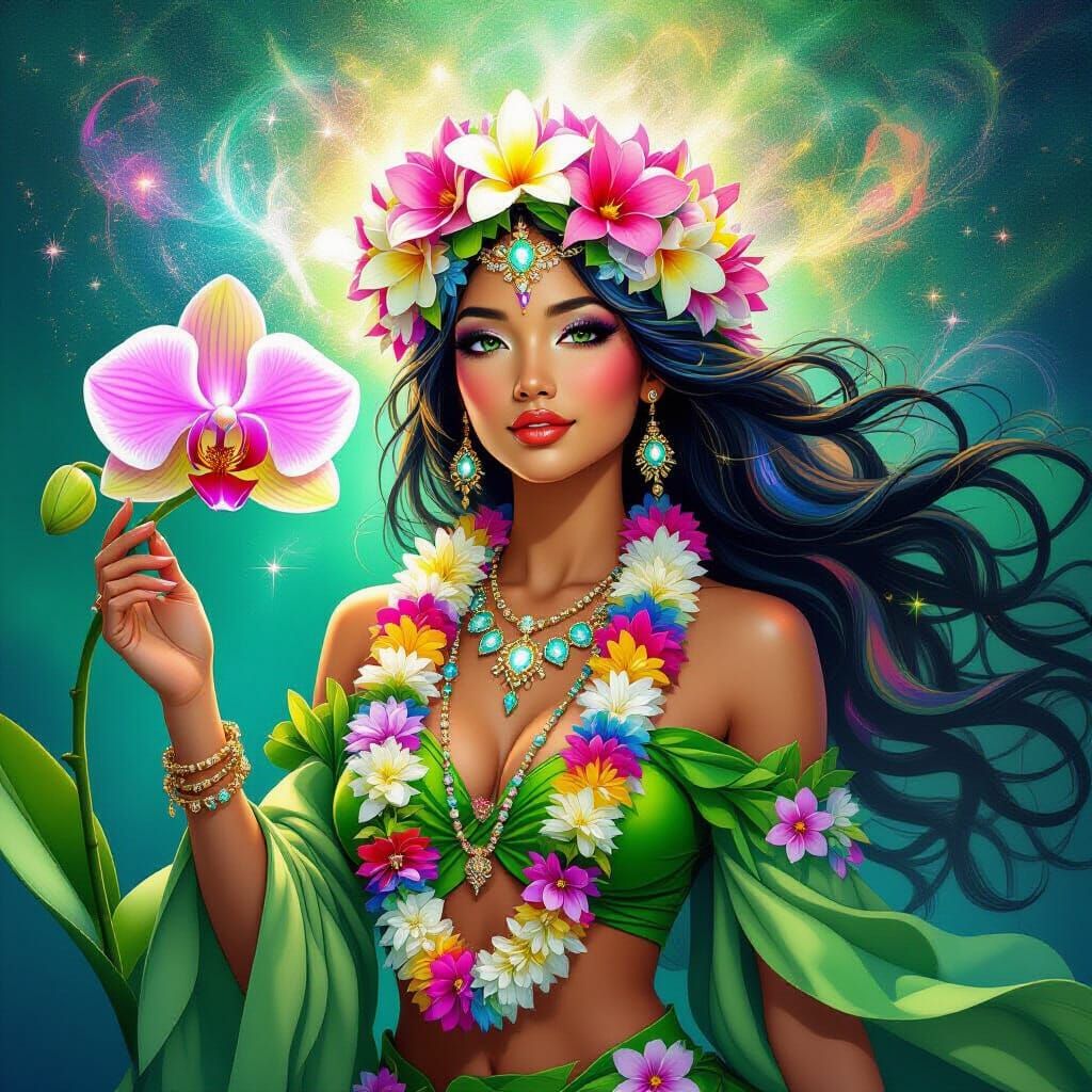 Goddess Merges with Galaxy Orchid: Psychedelic Art