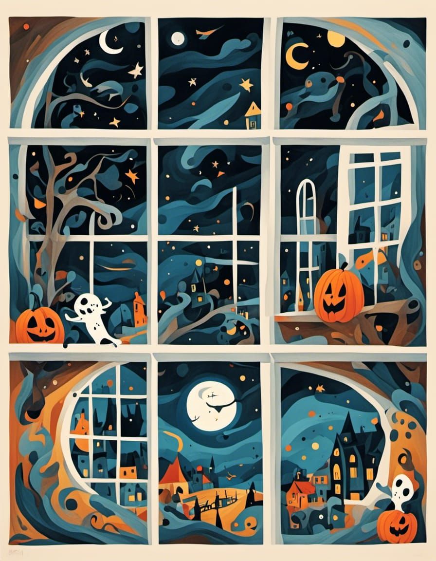 Ethereal Ghosts in Dark Room, Halloween Moon