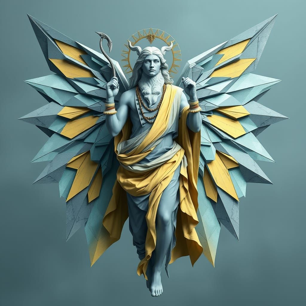 Mercury in Cubist Geometry with Art Deco Wings