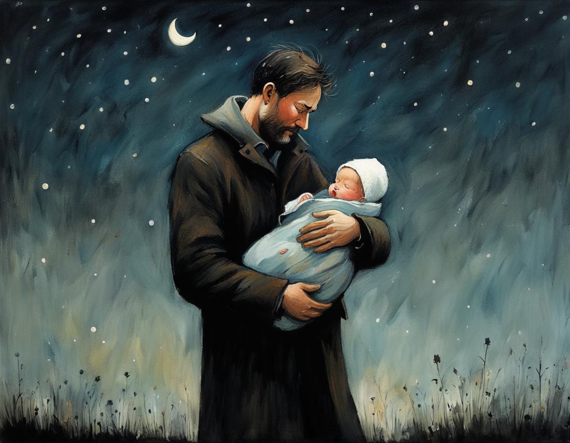 Emotional Portrait: Father and Newborn Baby