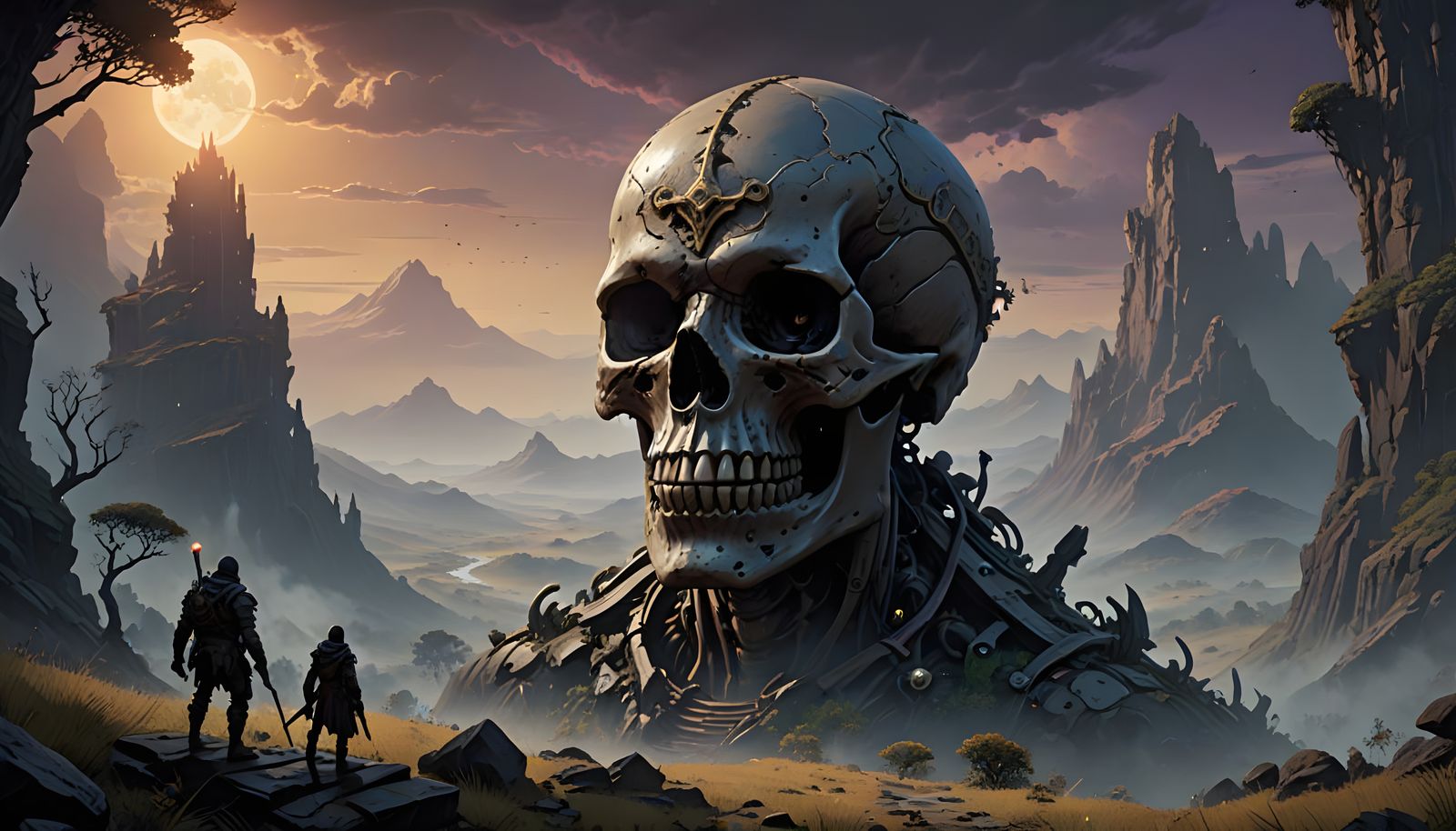Gigantic, Monolithic Skull Dominates a Desolate Alien Valley...