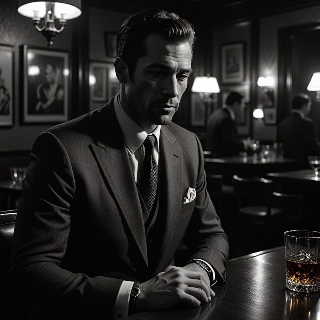 Mysterious Man in a Film Noir Jazz Club