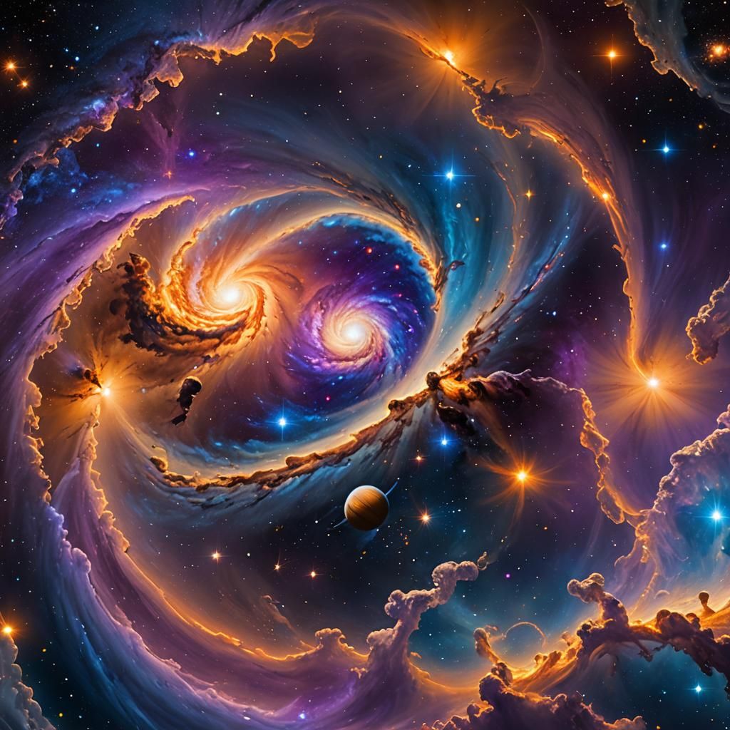 Vibrant Blue Galaxy in Cosmic Realism Style