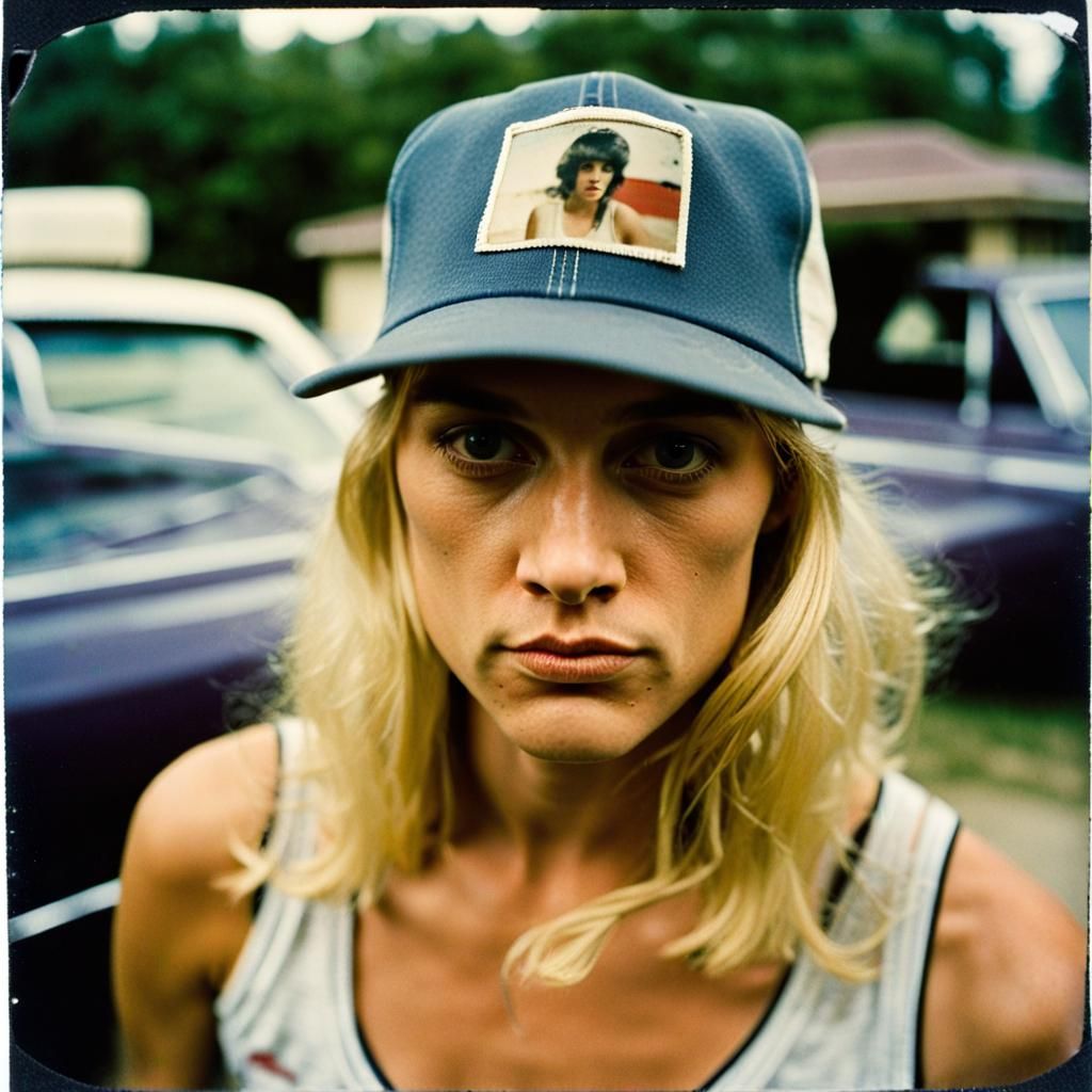 Distressed Polaroid Portrait of Grungy Skater Girl