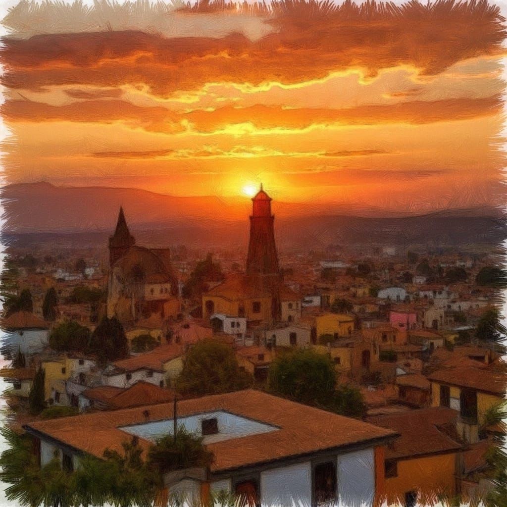 Vibrant Moroccan Sunset Sketch in Pencil Style