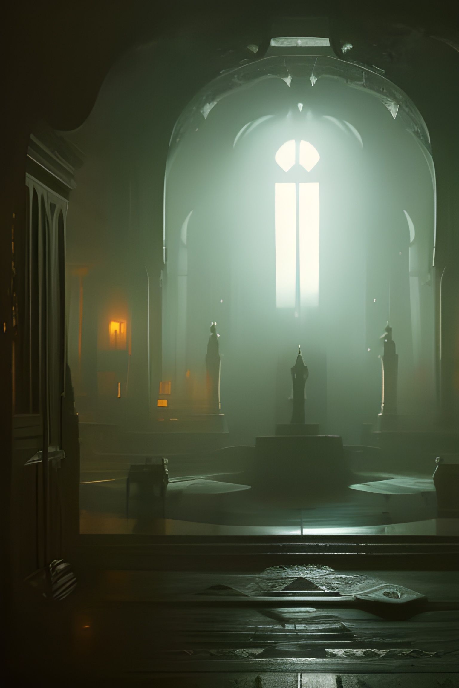 Scary Zombie Silhouette in Dark Hallway, Horror Art