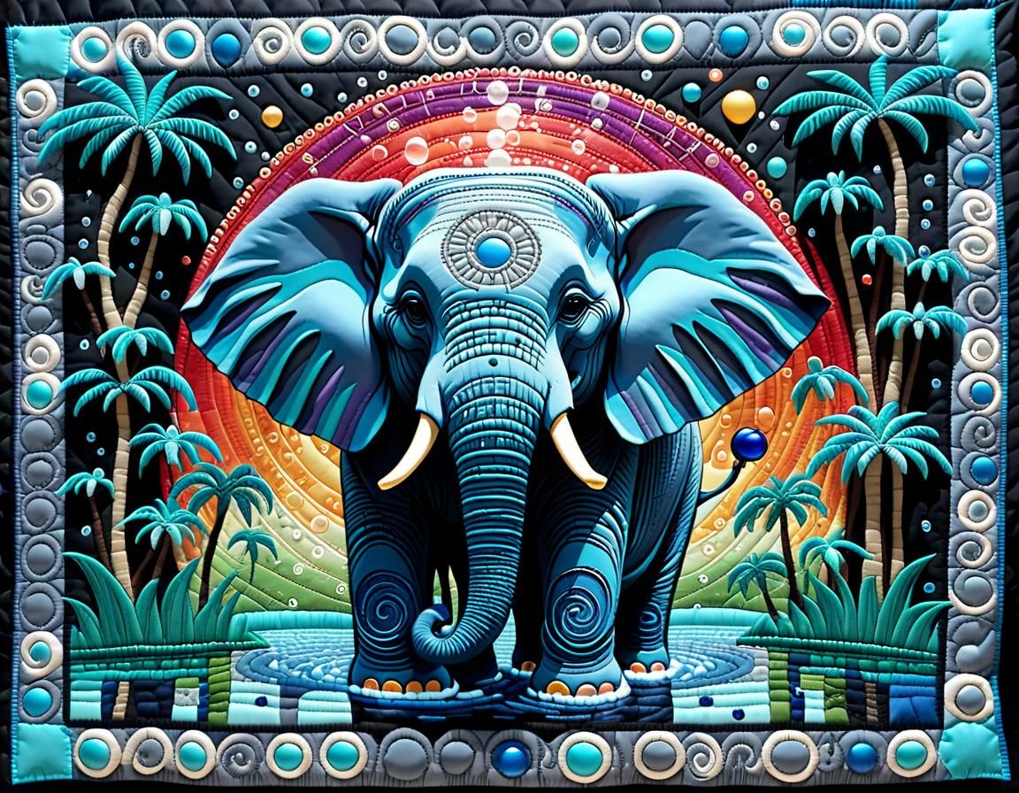 Elephant in Bubble Bath Stumpwork Quilt Style