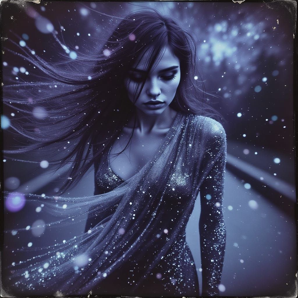 Fae Witch in Cosmic Meteorshower, Digital Art