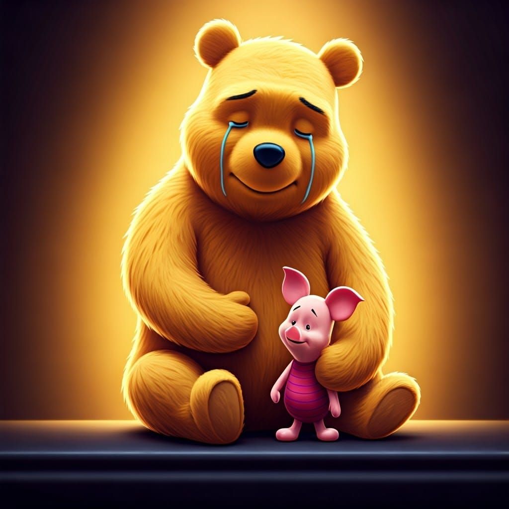 Pooh Bear and Piglet Mourn Mickey and Minnie in a Disney-Ins...