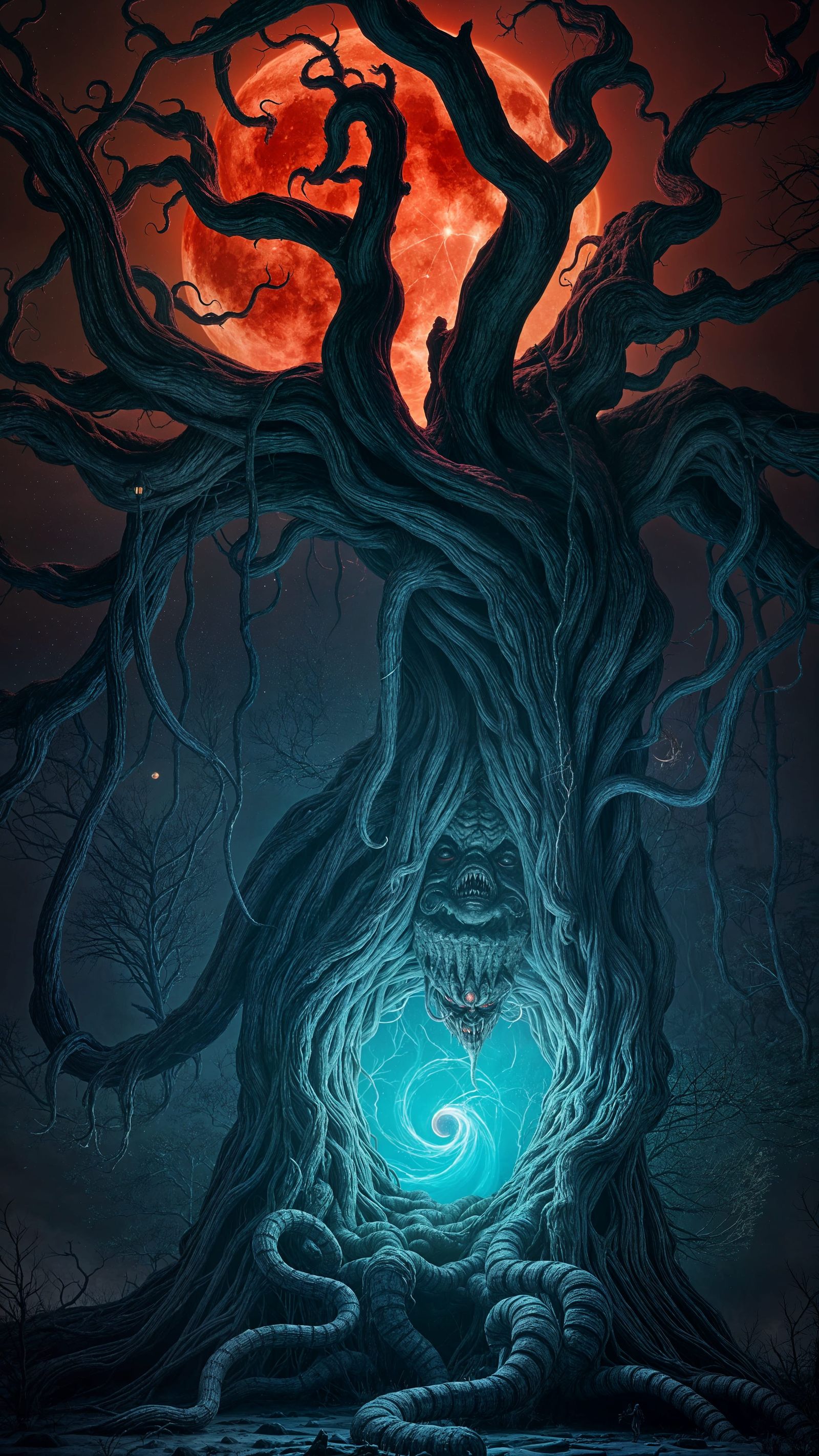 Dark Fantasy Tree Under Blood Moon