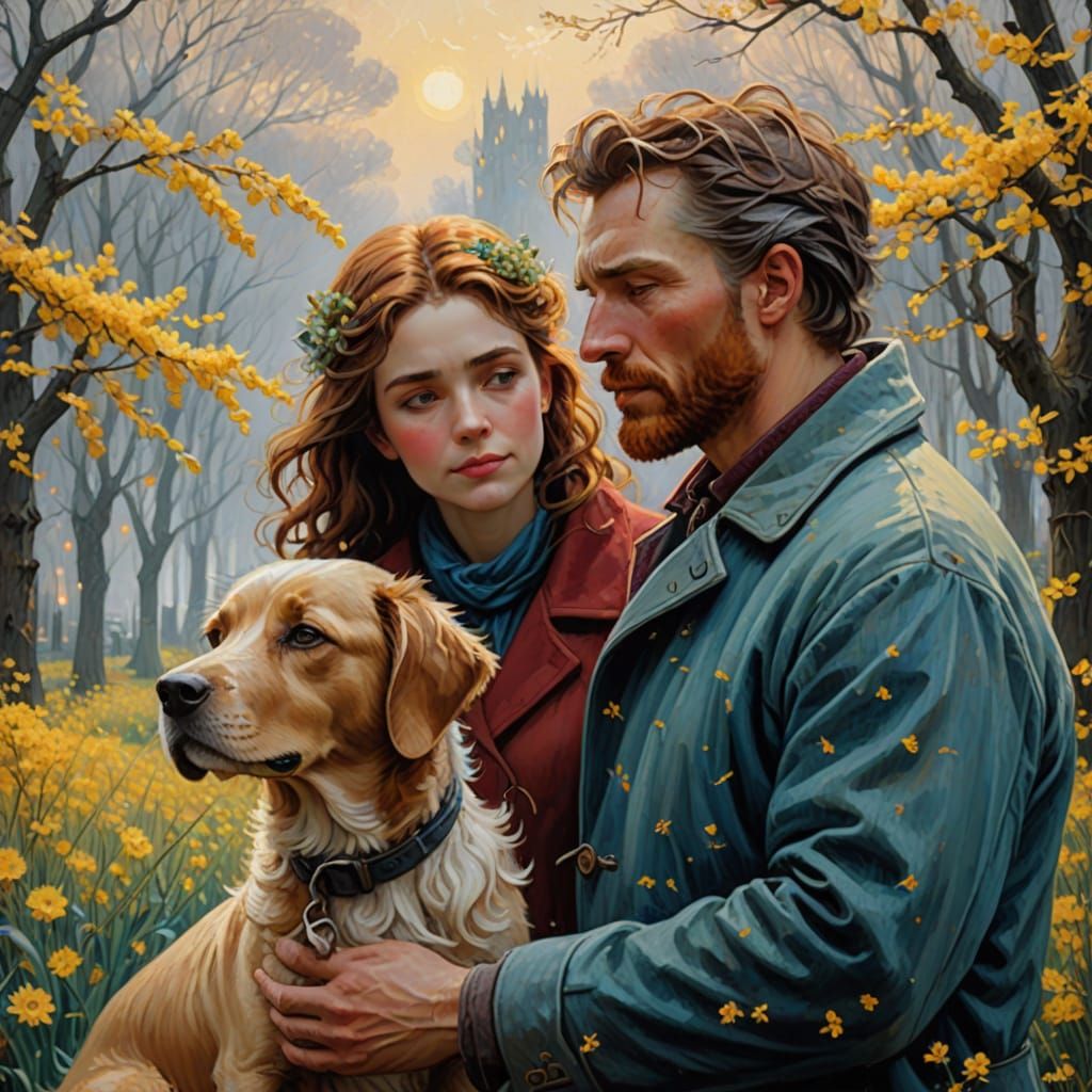 Romantic Moment in a Blooming Park