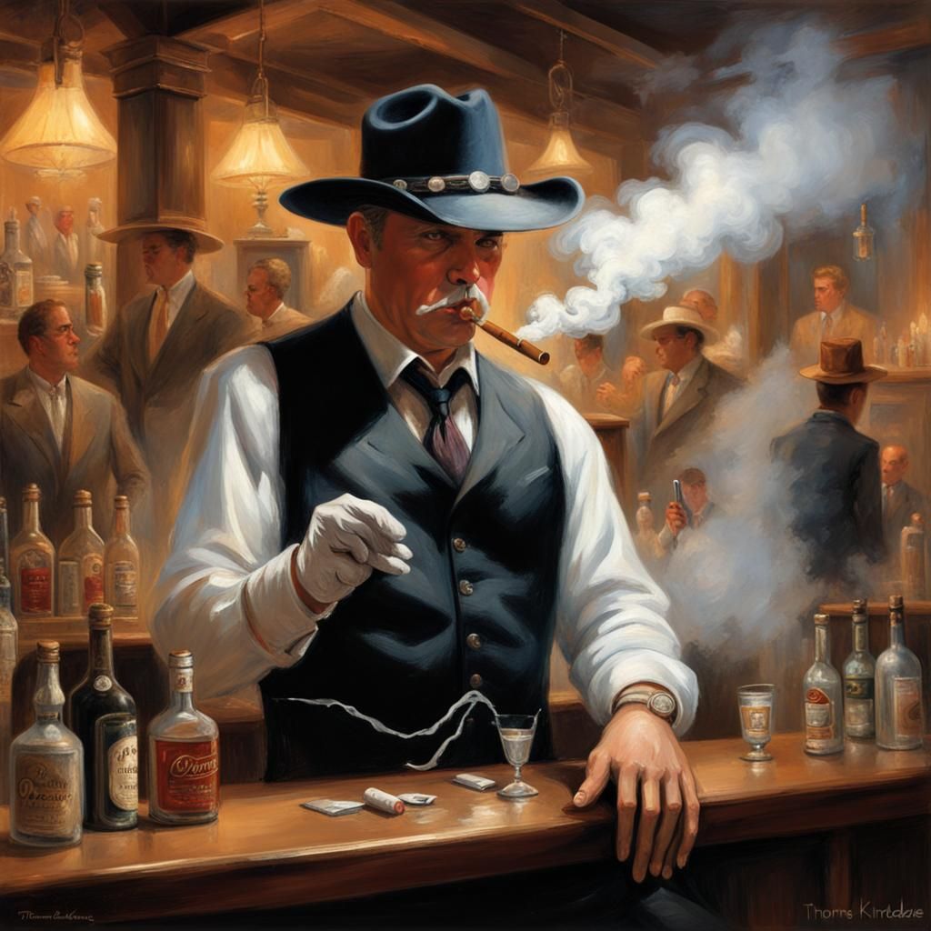 Smoking Cowboy in Underground Bar, Ethereal Fantasy