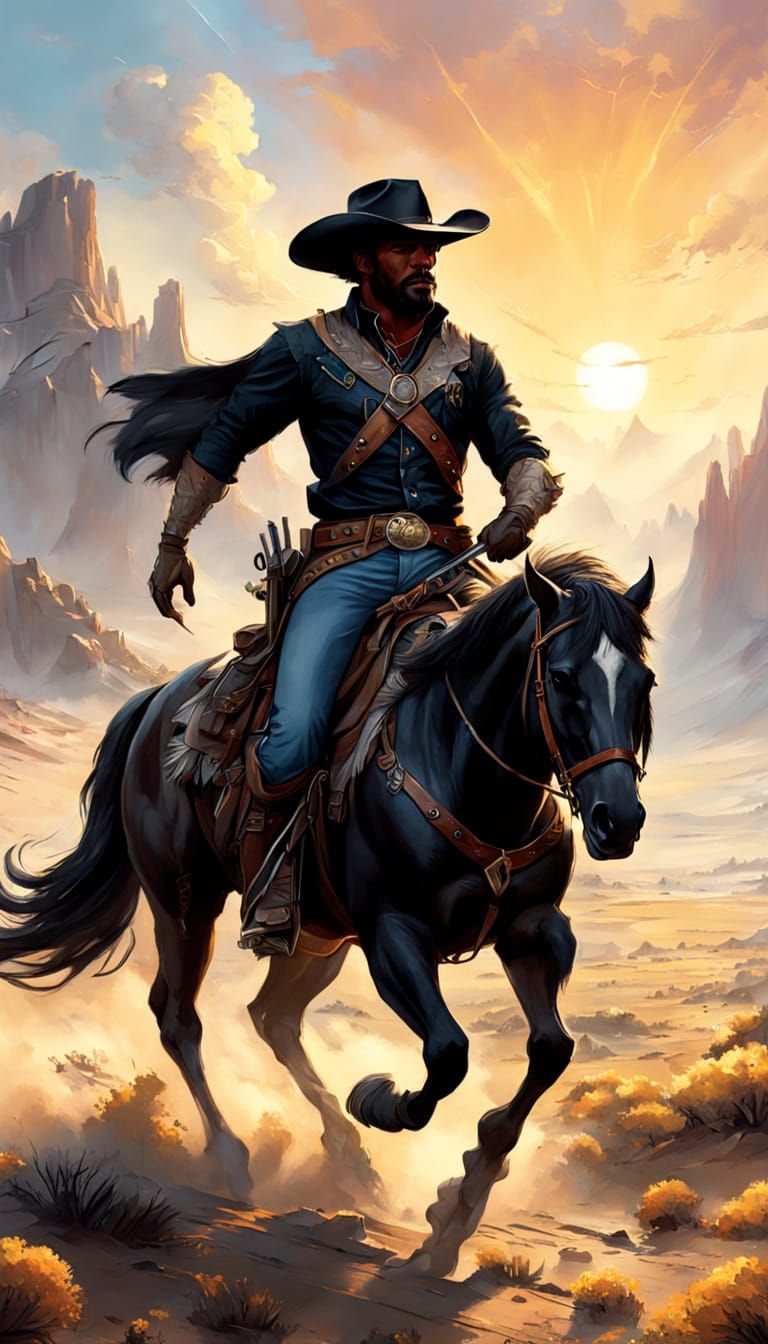 Black Cowboy Rides Across Plains in Afrofuturist Style