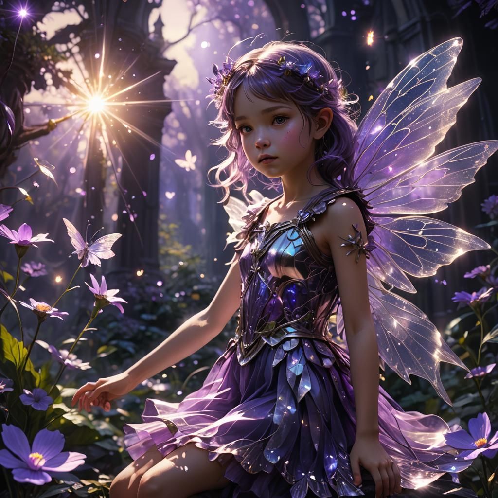 Glowing Fairy with Lens Flare in Dark Fantasy Style
