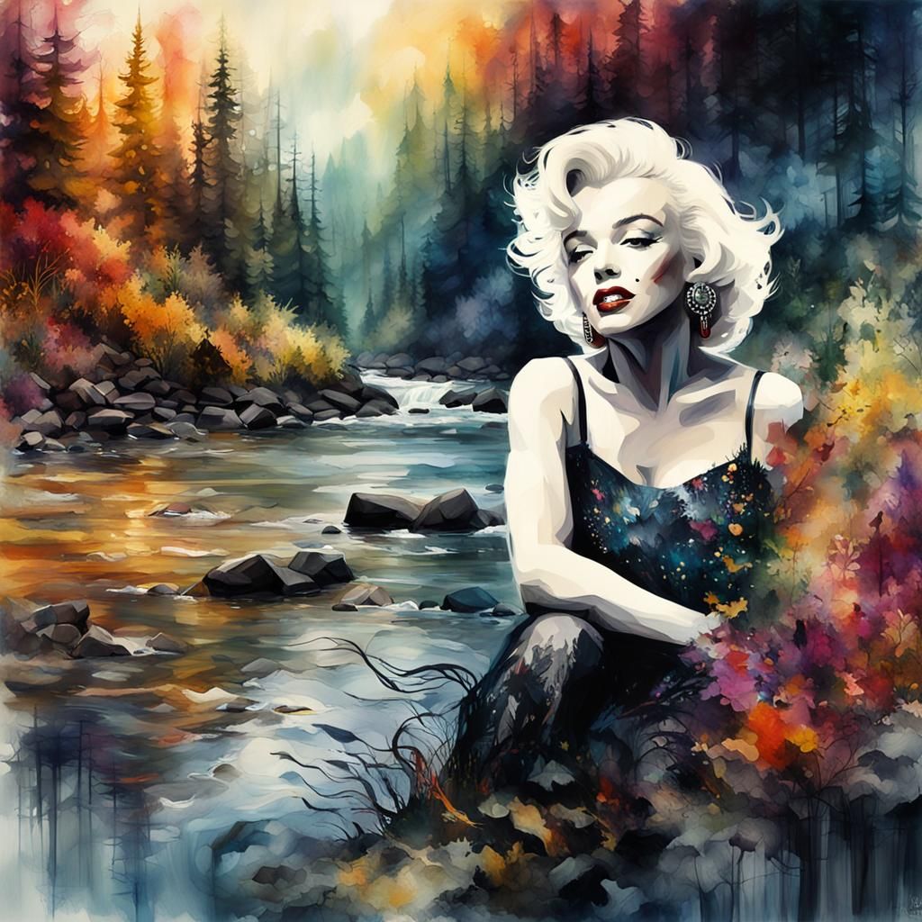 Marilyn Monroe in a Surrealist River Landscape
