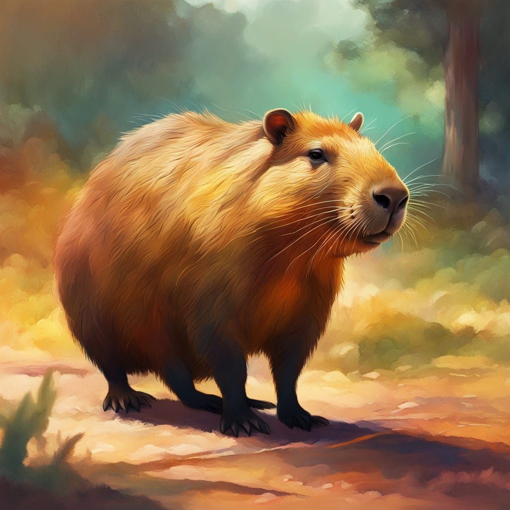 Pensive Capybara Portrait in Vibrant Digital Painting