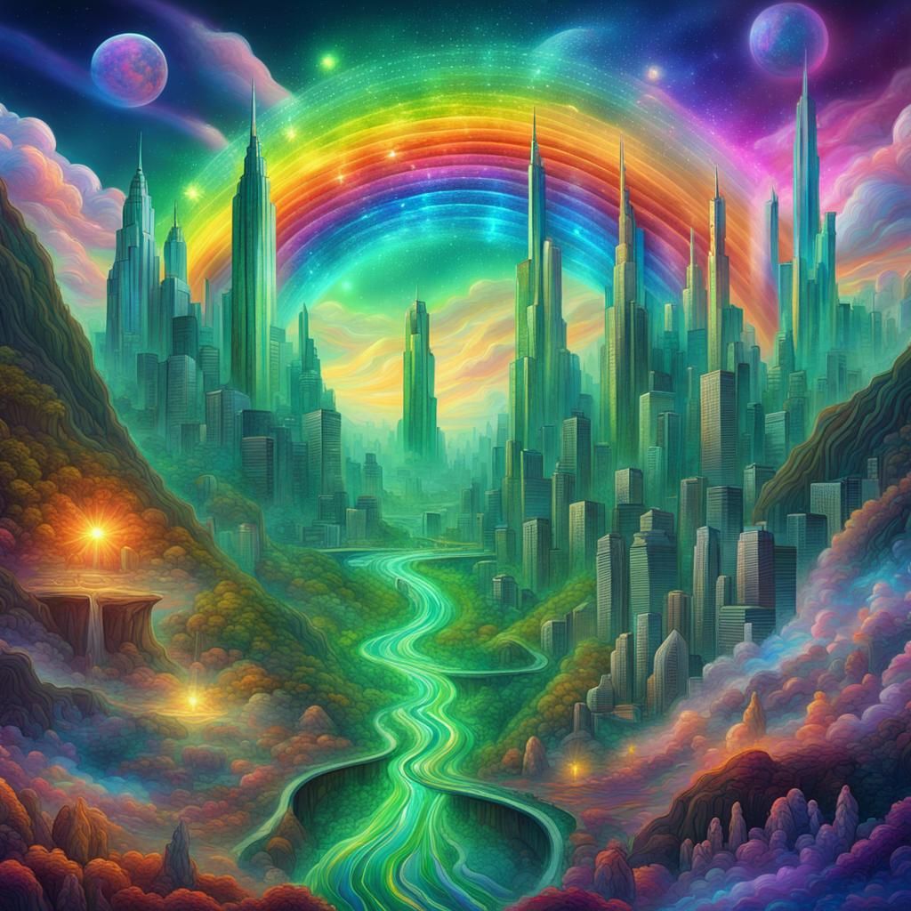 Emerald City with Rainbow Road Astral Illustration