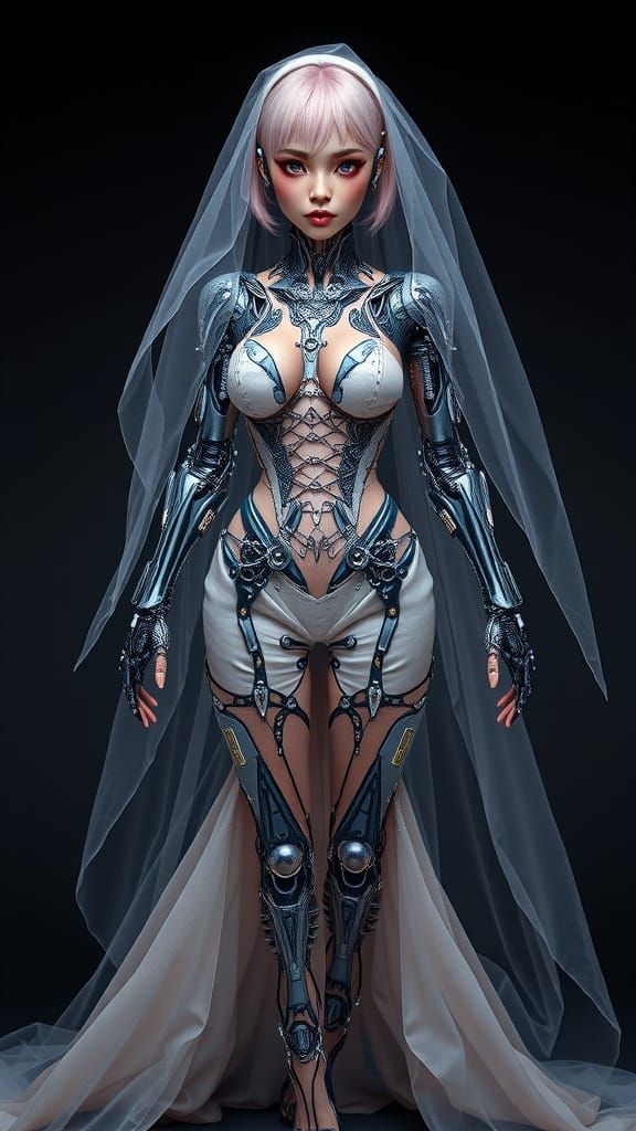 Cybernetic Bride in Intricate Wedding Dress