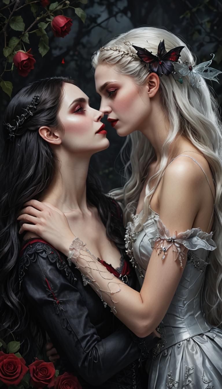 Vampire and Fairy Embrace: Romantic LGBTQ Portrait