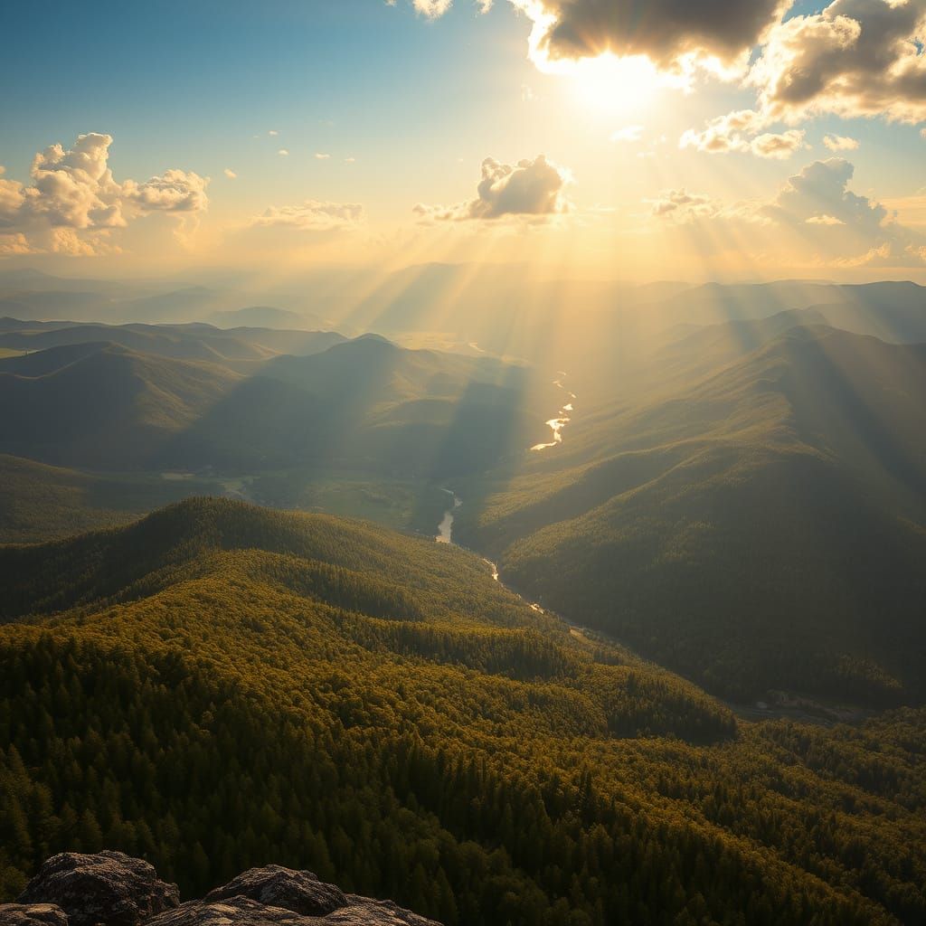 Golden Sunset Over Rolling Hills Landscape