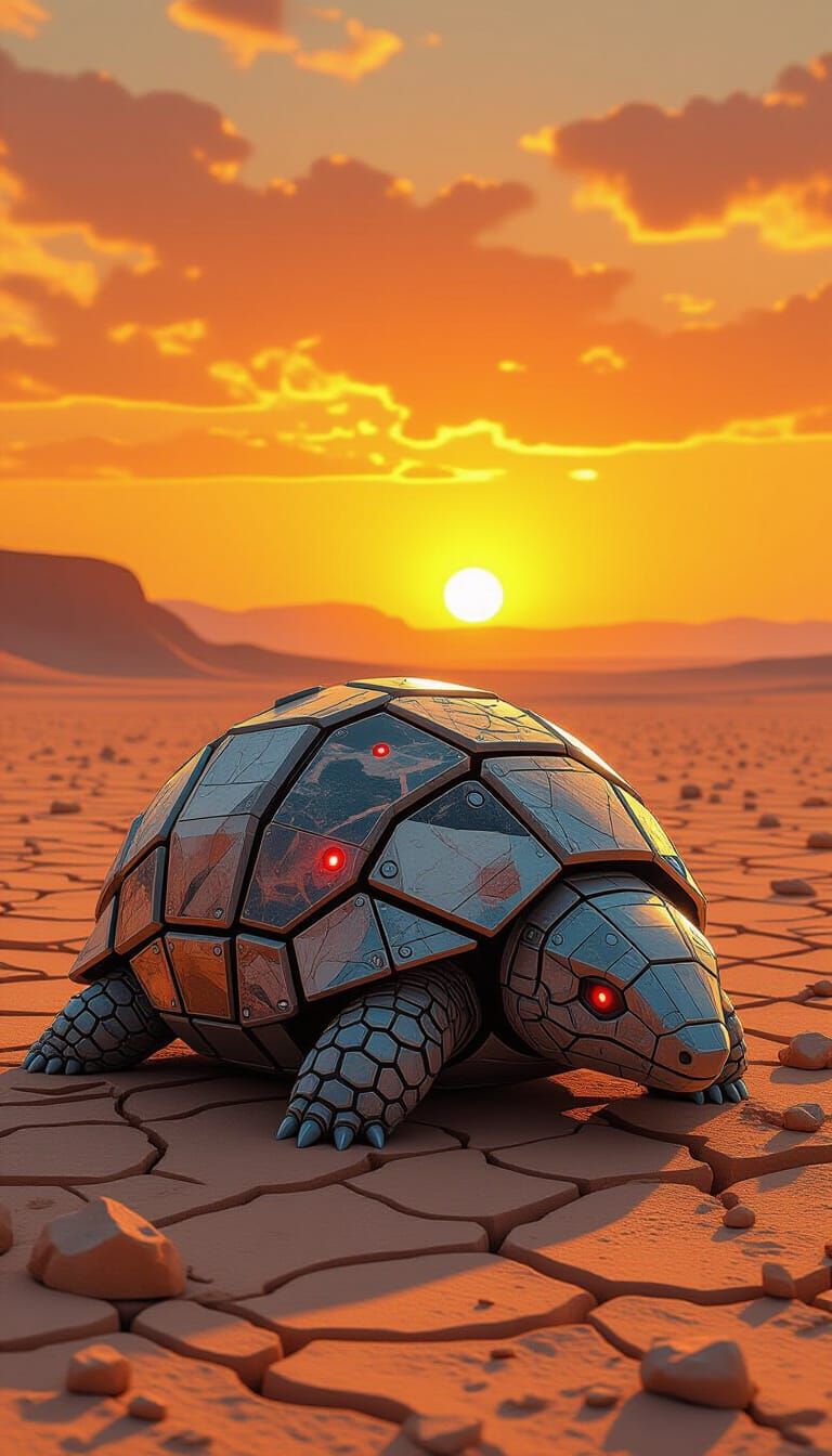 Geo-Armadillo Under Desert Sunset: Sci-Fi Digital Art