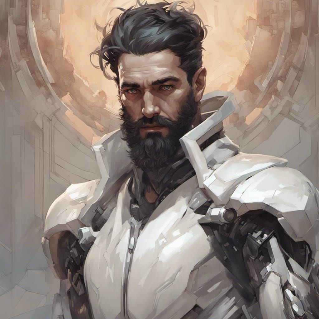 Sad Man in Futuristic Armor: Hyperdetailed Portrait