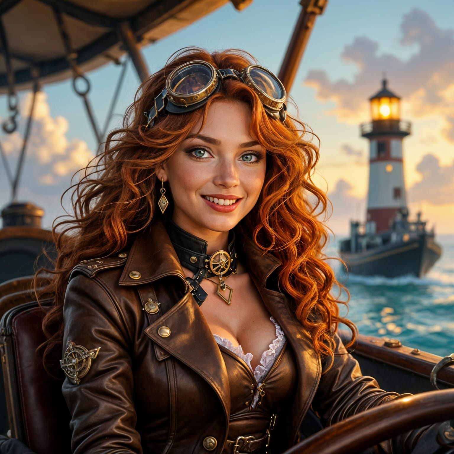 Steampunk Airship Captain Guides Vessel to Port