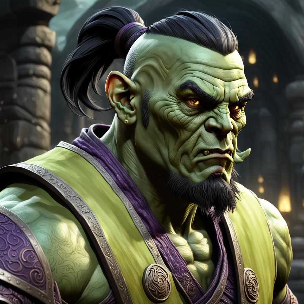 Detailed Orc Monk Concept Art in Dark Fantasy Style