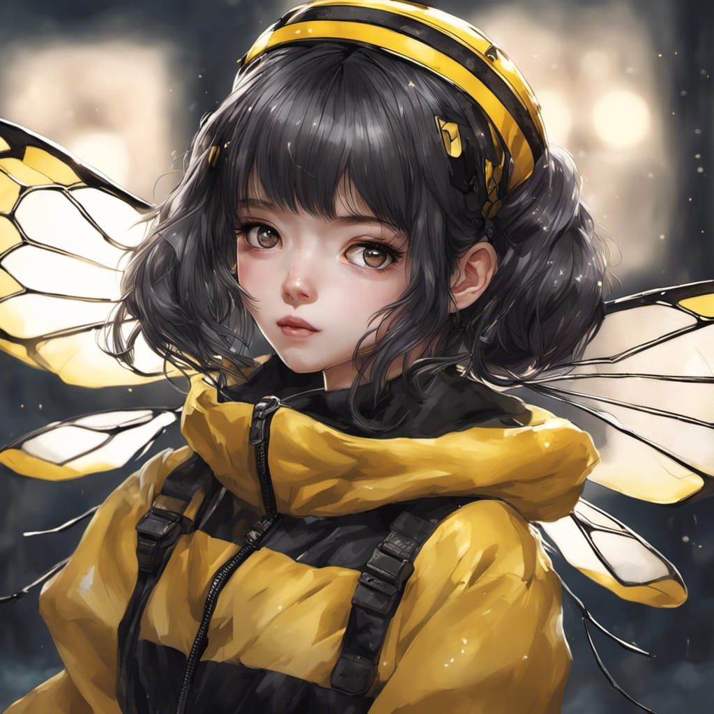 Girl in Kawaii Bumble Bee Costume, Anime Art
