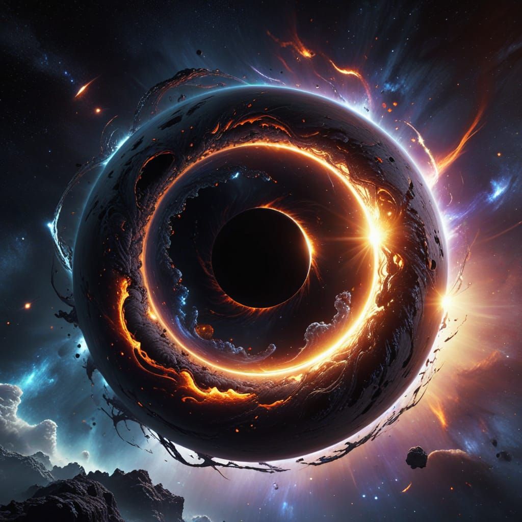 A black hole sun in space. surrealism