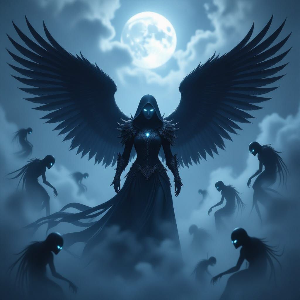 Dark Angel Emerging From Shadows