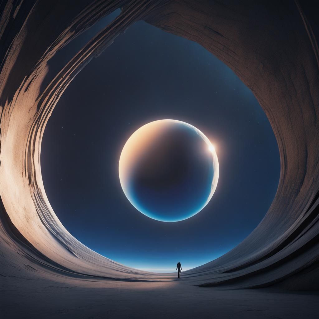 Abstract Archway Reveals Distant Planet in Minimalist Style