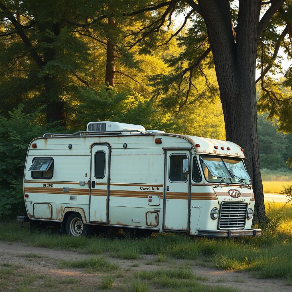 Rustic RV in Impressionist Landscape