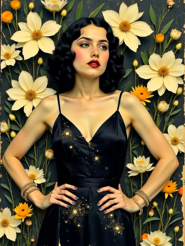 Art Deco Singer in Botanical Garden Impasto