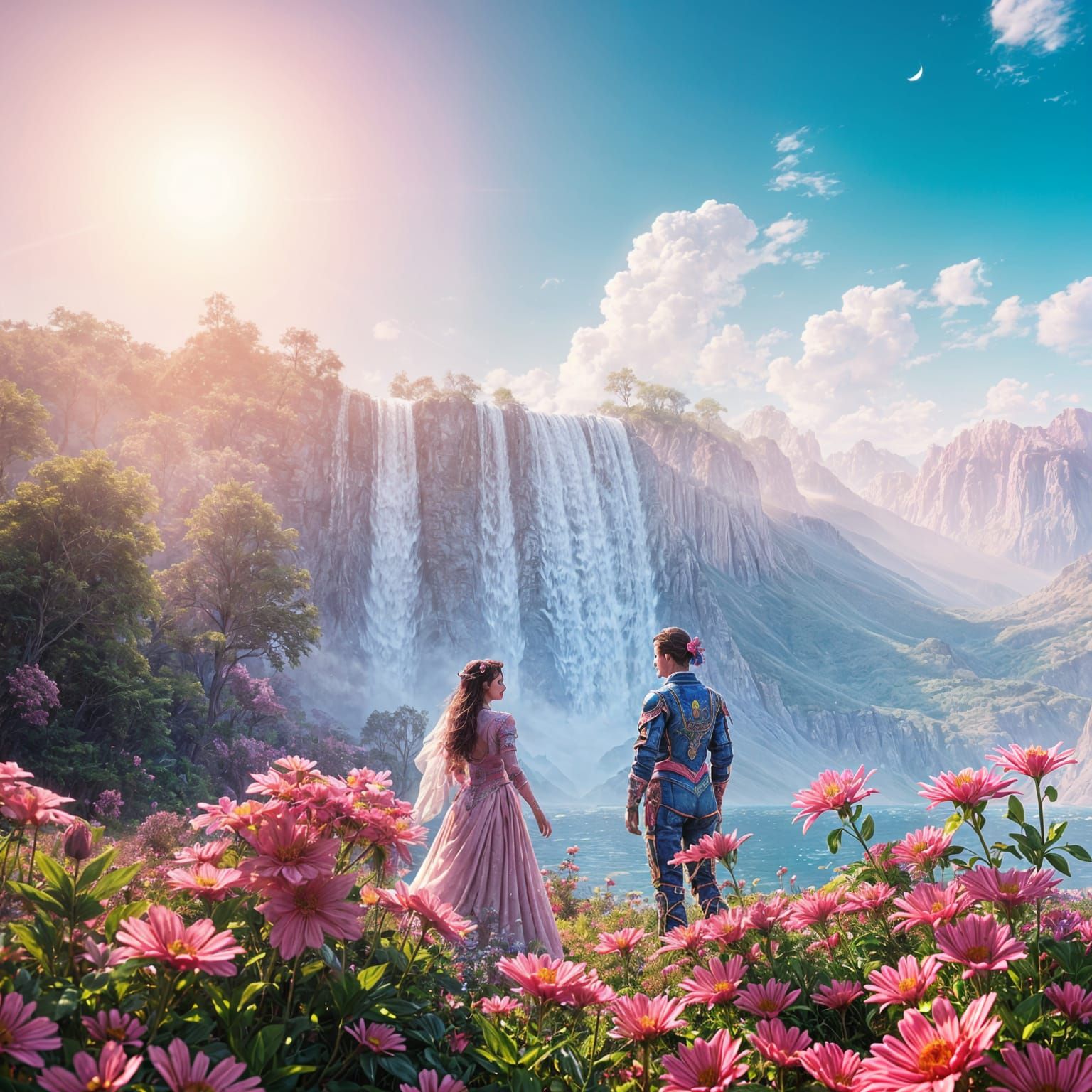 Fantastical Eastern Wedding Scene with Vibrant Colors and In...