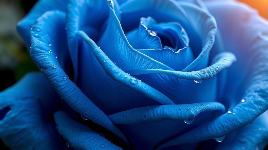 Macro Photograph of a Blue Rose with Dew