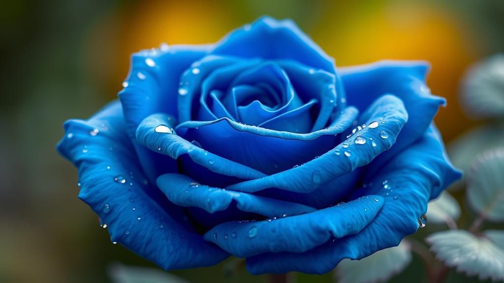 Stunning Macro Photo of a Blue Rose with Dew