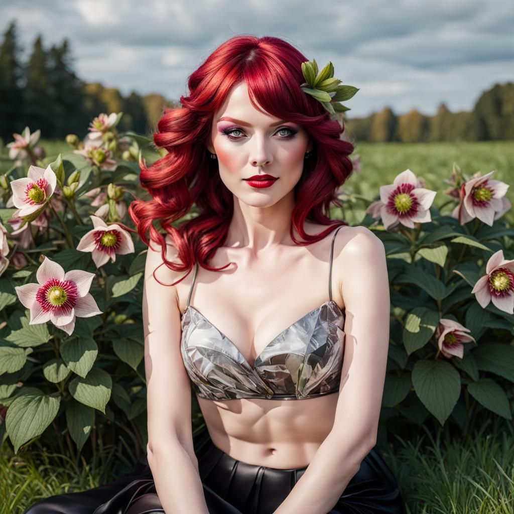 Red-Haired Woman with Hellebore Flower Aesthetic